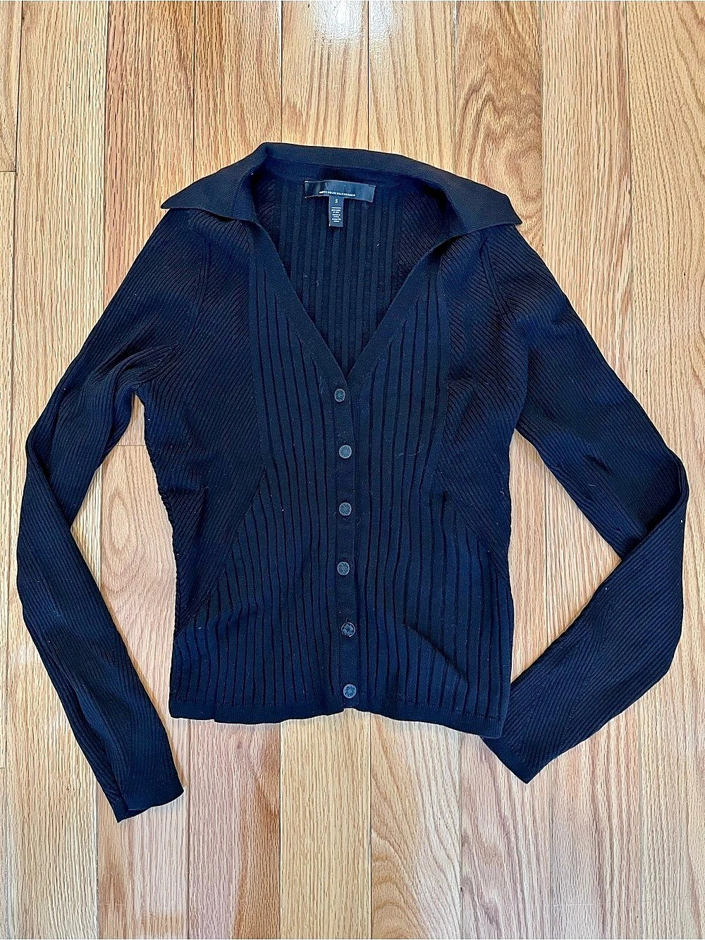 White House Black Market Black Ribbed Cardigan Small